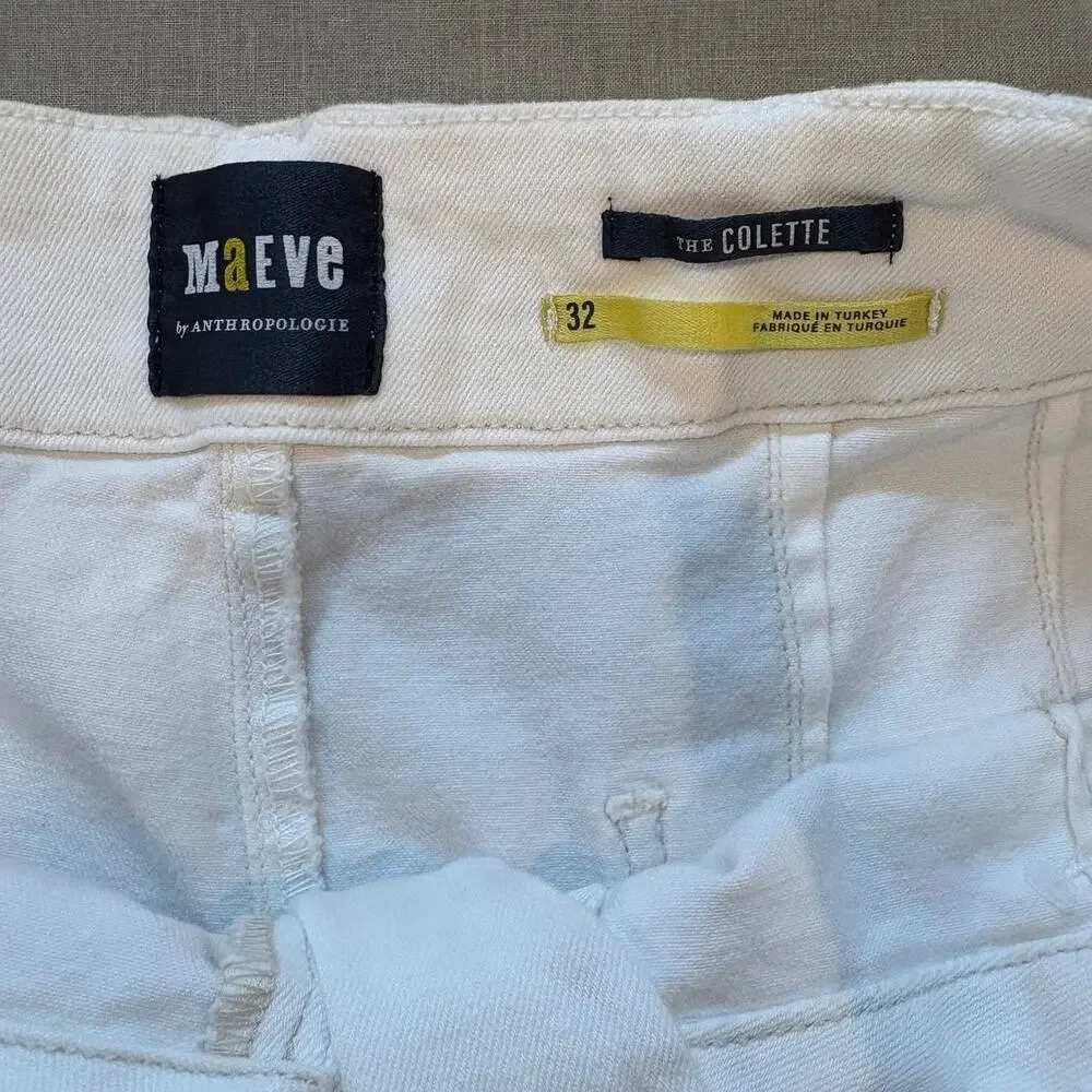 Anthropologie Maeve Colette Shorts White Women's 32 High Rise Patch Pockets - Picture 5 of 6